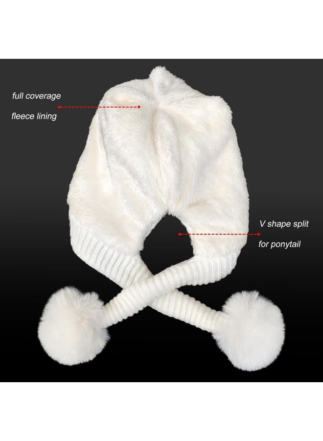 Huamulan Women Winter Beanie Hat Circle Scarf Set Pompoms Peruvian Ski Snow Ear Flaps Sherpa Slouchy Skull Knit Hats Fleece, E1925-baise, One size - Image 3