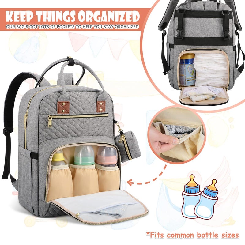 Tenot Baby Diaper Bag Backpack, Travel Diaper Bags for Baby Girl Boy Large Capacity Baby Bag Backpack for Women Grey - Image 4
