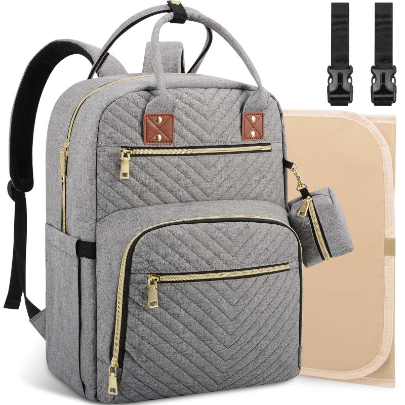 Tenot Baby Diaper Bag Backpack, Travel Diaper Bags for Baby Girl Boy Large Capacity Baby Bag Backpack for Women Grey - Image 1