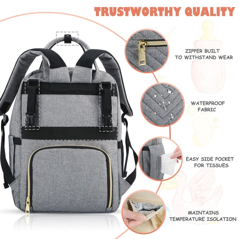 Tenot Baby Diaper Bag Backpack, Travel Diaper Bags for Baby Girl Boy Large Capacity Baby Bag Backpack for Women Grey - Image 5