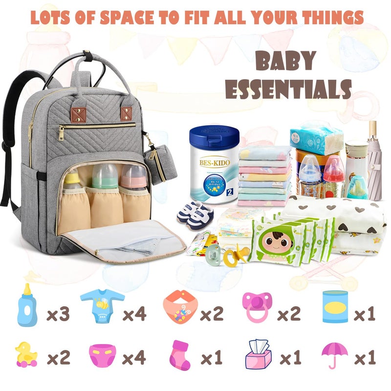 Tenot Baby Diaper Bag Backpack, Travel Diaper Bags for Baby Girl Boy Large Capacity Baby Bag Backpack for Women Grey - Image 2