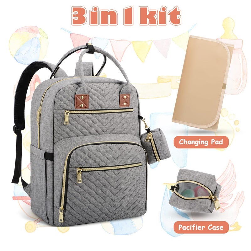Tenot Baby Diaper Bag Backpack, Travel Diaper Bags for Baby Girl Boy Large Capacity Baby Bag Backpack for Women Grey - Image 3