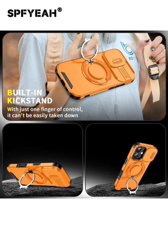 SPFYEAH [2-in-1] iPhone 17 Cover with Privacy Screen Protector, Slide Camera Cover, Built-in 360° Rotate Round Ring Kickstand, Heavy Duty Shockproof Case for iPhone 17 6.3 inch (Orange, 1+1 Pack) - Image 5