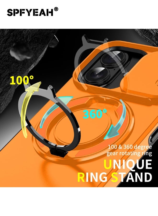 SPFYEAH [2-in-1] iPhone 17 Cover with Privacy Screen Protector, Slide Camera Cover, Built-in 360° Rotate Round Ring Kickstand, Heavy Duty Shockproof Case for iPhone 17 6.3 inch (Orange, 1+1 Pack) - Image 3