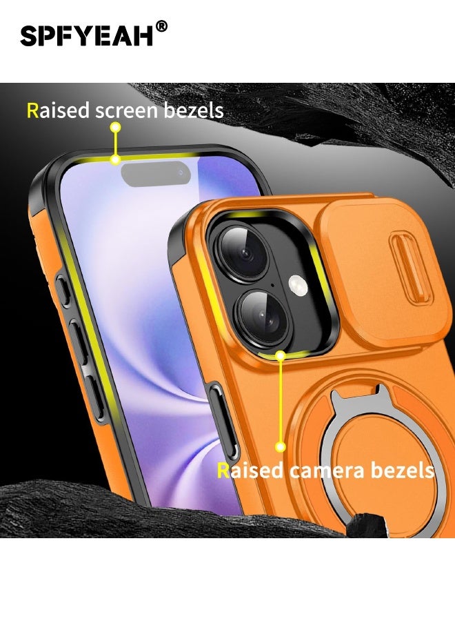 SPFYEAH [2-in-1] iPhone 17 Cover with Privacy Screen Protector, Slide Camera Cover, Built-in 360° Rotate Round Ring Kickstand, Heavy Duty Shockproof Case for iPhone 17 6.3 inch (Orange, 1+1 Pack) - Image 4