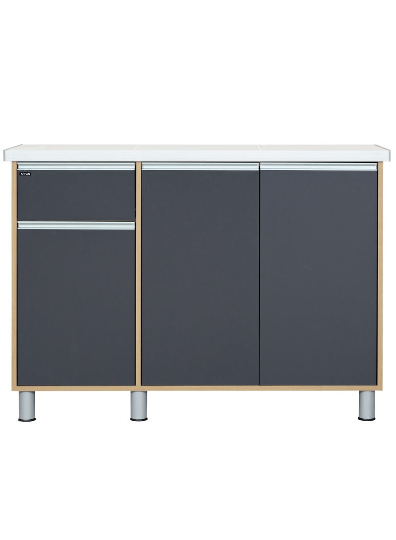 AFT Stylish 3-Door Kitchen Cabinet with Elegant (Ceramic top) Tile Top and Drawer aluminum profile edge – Perfect for Storage & Display, Durable (Ceramic Top) Tile Top – Ideal for Home Organization, Space-Saving Design, Enhance Your Kitchen Décor. Versatile 3-Door Kitchen Cabinet with Sturdy Tile Top and drawer Stylish Storage Solution. Soft-Close Doors. Long handles can be straight or slightly curved, adding a modern touch. Consider the handle’s profile to complement your cabinet design. (Dark Gray / Sonoma oak) Arfan Ekol Series - Image 3