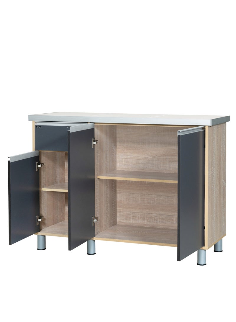 AFT Stylish 3-Door Kitchen Cabinet with Elegant (Ceramic top) Tile Top and Drawer aluminum profile edge – Perfect for Storage & Display, Durable (Ceramic Top) Tile Top – Ideal for Home Organization, Space-Saving Design, Enhance Your Kitchen Décor. Versatile 3-Door Kitchen Cabinet with Sturdy Tile Top and drawer Stylish Storage Solution. Soft-Close Doors. Long handles can be straight or slightly curved, adding a modern touch. Consider the handle’s profile to complement your cabinet design. (Dark Gray / Sonoma oak) Arfan Ekol Series - Image 5