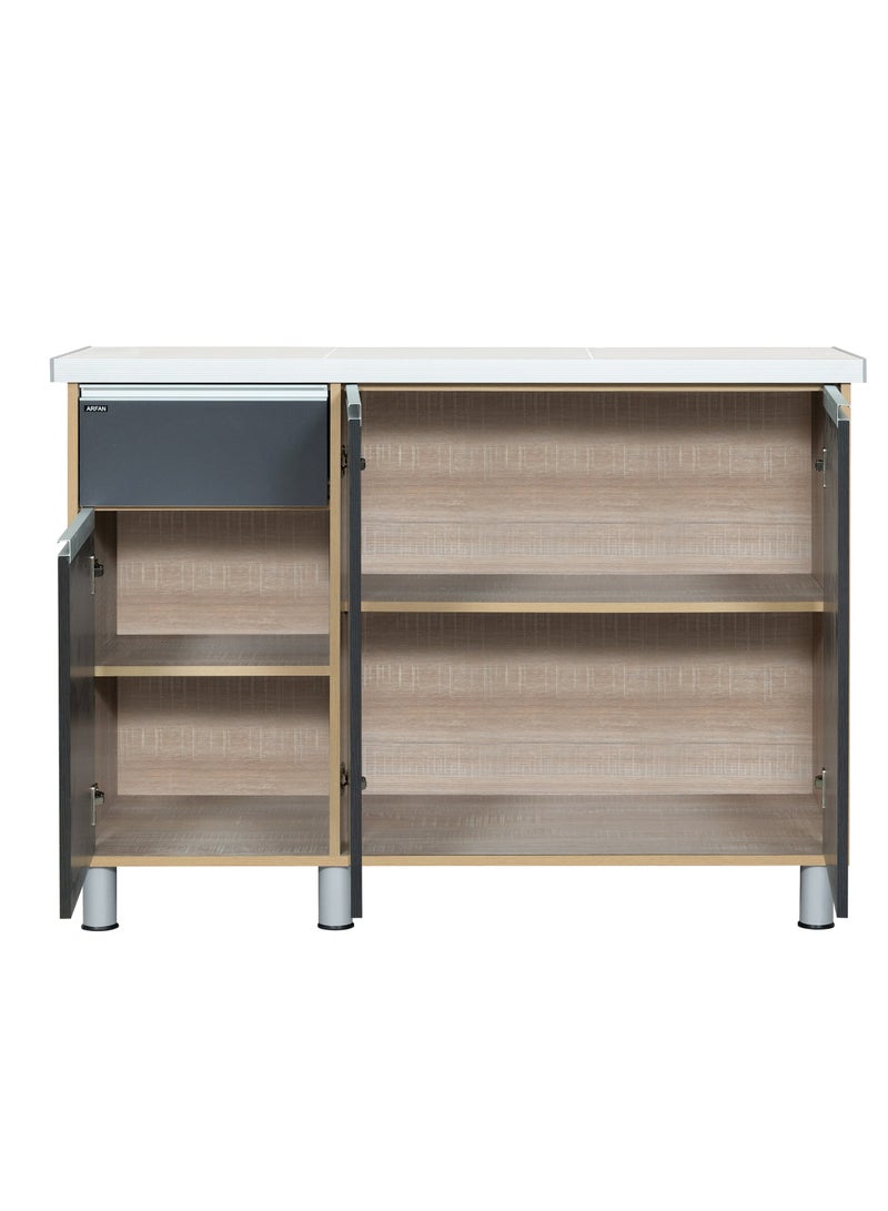 AFT Stylish 3-Door Kitchen Cabinet with Elegant (Ceramic top) Tile Top and Drawer aluminum profile edge – Perfect for Storage & Display, Durable (Ceramic Top) Tile Top – Ideal for Home Organization, Space-Saving Design, Enhance Your Kitchen Décor. Versatile 3-Door Kitchen Cabinet with Sturdy Tile Top and drawer Stylish Storage Solution. Soft-Close Doors. Long handles can be straight or slightly curved, adding a modern touch. Consider the handle’s profile to complement your cabinet design. (Dark Gray / Sonoma oak) Arfan Ekol Series - Image 4