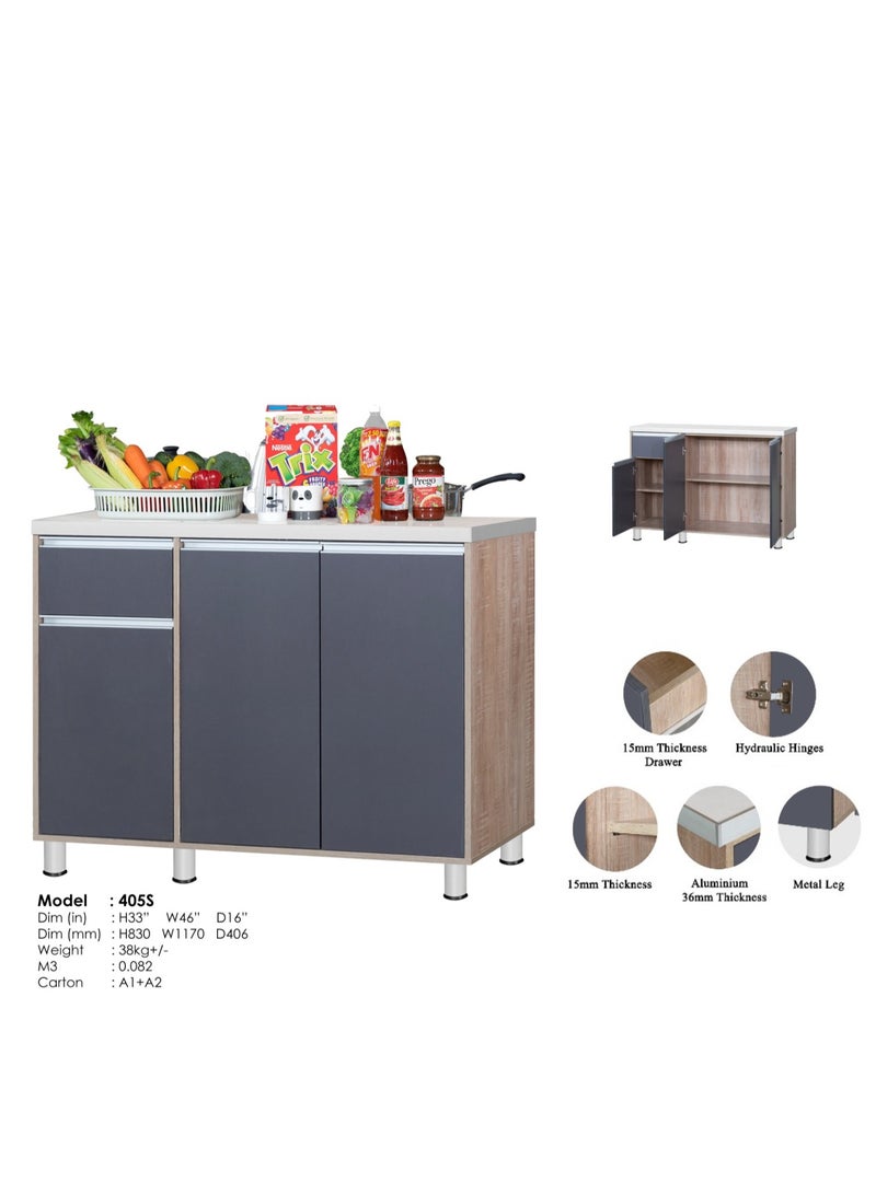 AFT Stylish 3-Door Kitchen Cabinet with Elegant (Ceramic top) Tile Top and Drawer aluminum profile edge – Perfect for Storage & Display, Durable (Ceramic Top) Tile Top – Ideal for Home Organization, Space-Saving Design, Enhance Your Kitchen Décor. Versatile 3-Door Kitchen Cabinet with Sturdy Tile Top and drawer Stylish Storage Solution. Soft-Close Doors. Long handles can be straight or slightly curved, adding a modern touch. Consider the handle’s profile to complement your cabinet design. (Dark Gray / Sonoma oak) Arfan Ekol Series - Image 1