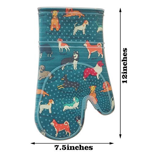 RED LMLDETA Oven Mitts Set of 2 with Transparent Clear Silicone Shell and Nice Dog Printing Cotton Lining, Heat Resistant to 500 F Kitchen Oven Gloves Pot Holder for Cooking (Blue) - Image 2