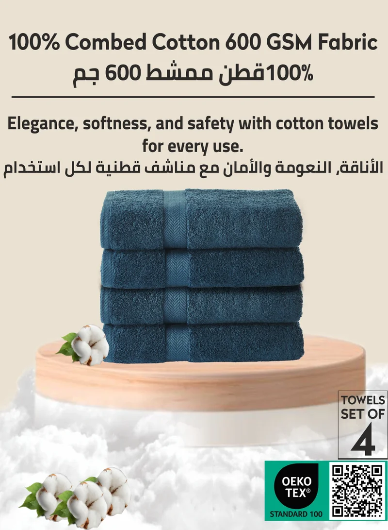 Donetella Premium 100 % Combed Cotton 4-Pcs Hand Towel Set (50 X 90 CM) 600 GSM Super Soft Hand Towel, Highly Absorbent, Quick Dry,Best Towel for Bathroom, Spa And Hotel,Dark Blue
