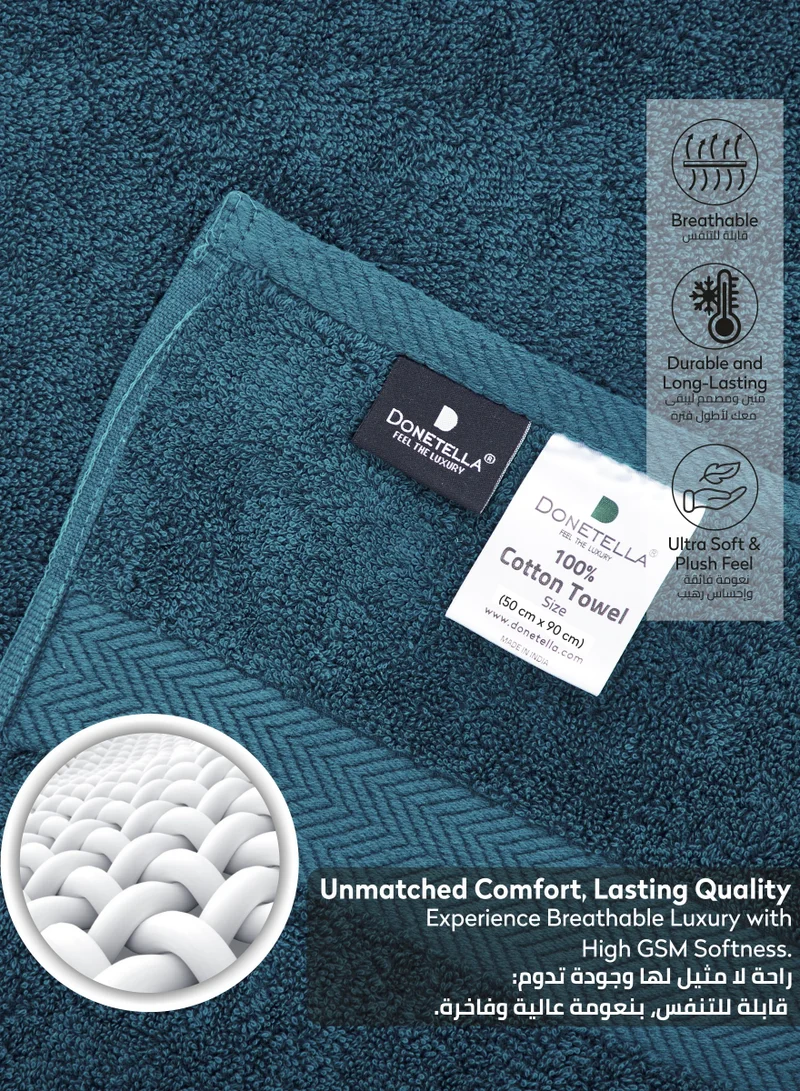 Donetella Premium 100 % Combed Cotton 4-Pcs Hand Towel Set (50 X 90 CM) 600 GSM Super Soft Hand Towel, Highly Absorbent, Quick Dry,Best Towel for Bathroom, Spa And Hotel,Dark Blue