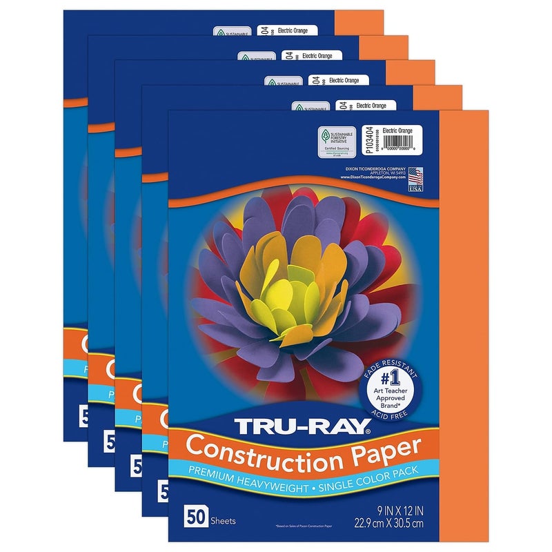 TRU-RAY Pacon TruRay 9inch x 12inch Construction Paper Electric Orange 50 SheetsPack 5 Packs PAC1034045 - Image 3