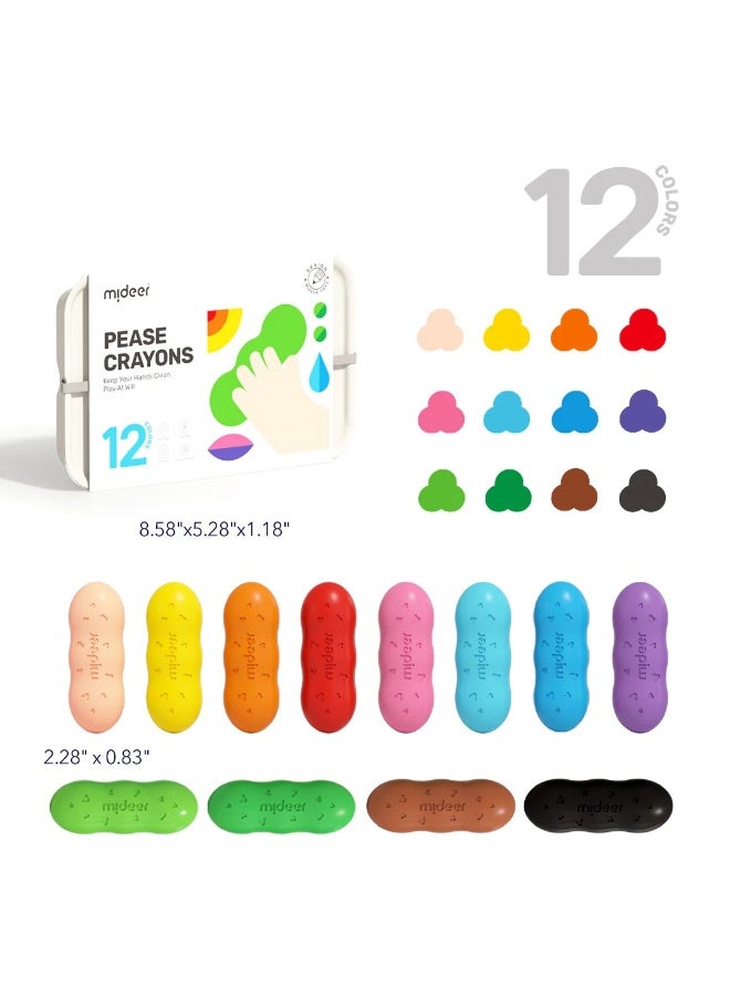 Mideer Pease Crayons 12 Colors – Beeswax Washable Crayons for Toddlers Age 1+, Easy Grip Pea Shaped Coloring Crayons for Kids, Non Toxic Early Learning Drawing Toy - Image 1