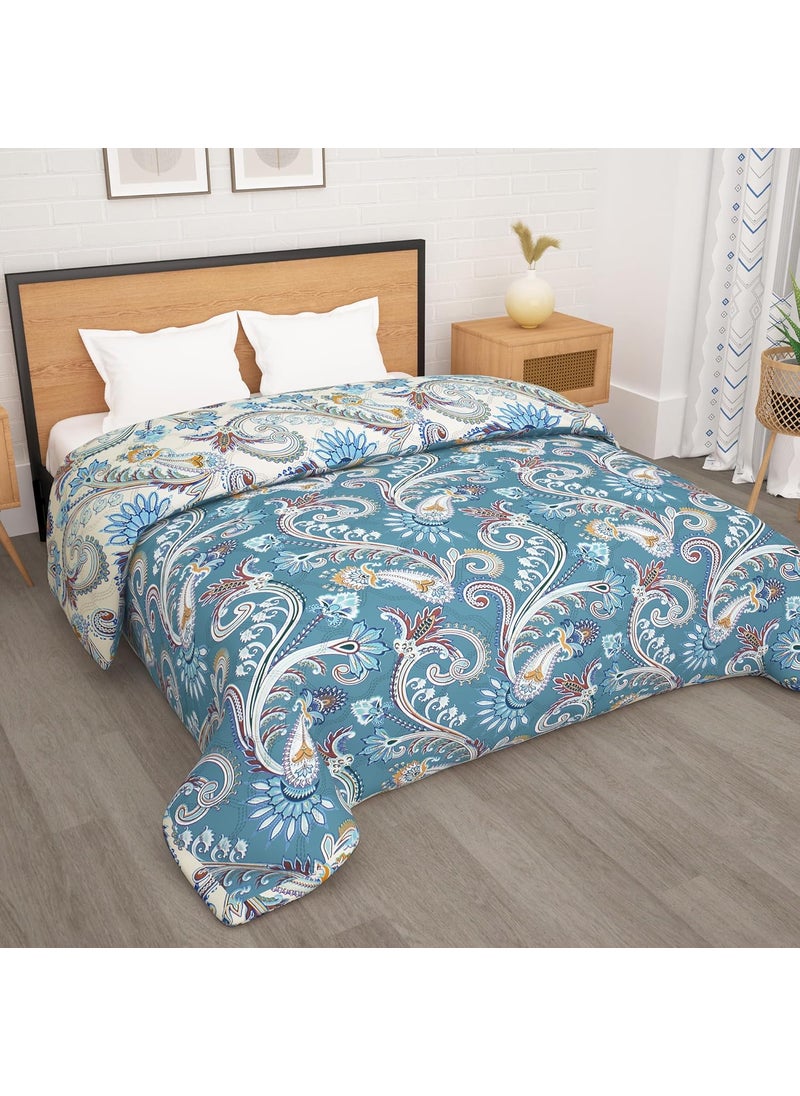 Story@Home Story@Home Comforter Double Bed | 180GSM Microfiber Blanket Double Bed | 220X 250cm | AC Comforter Double Bed | Dusty Blue Blanket | Floral Pattern | Quilt | Duvet | Dohar | Perfect Festive Gifting  - Image 1