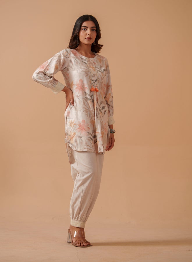 DW Floral Printed Pure Cotton Tunic with Trousers Co-Ords - Image 4