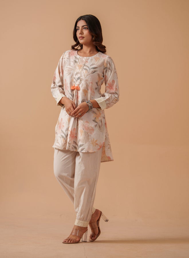 DW Floral Printed Pure Cotton Tunic with Trousers Co-Ords - Image 5