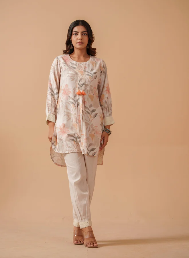 DW DW Floral Printed Pure Cotton Tunic with Trousers Co-Ords