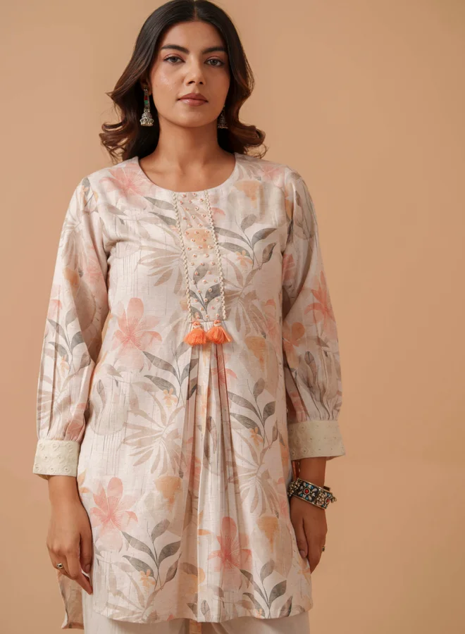 DW DW Floral Printed Pure Cotton Tunic with Trousers Co-Ords