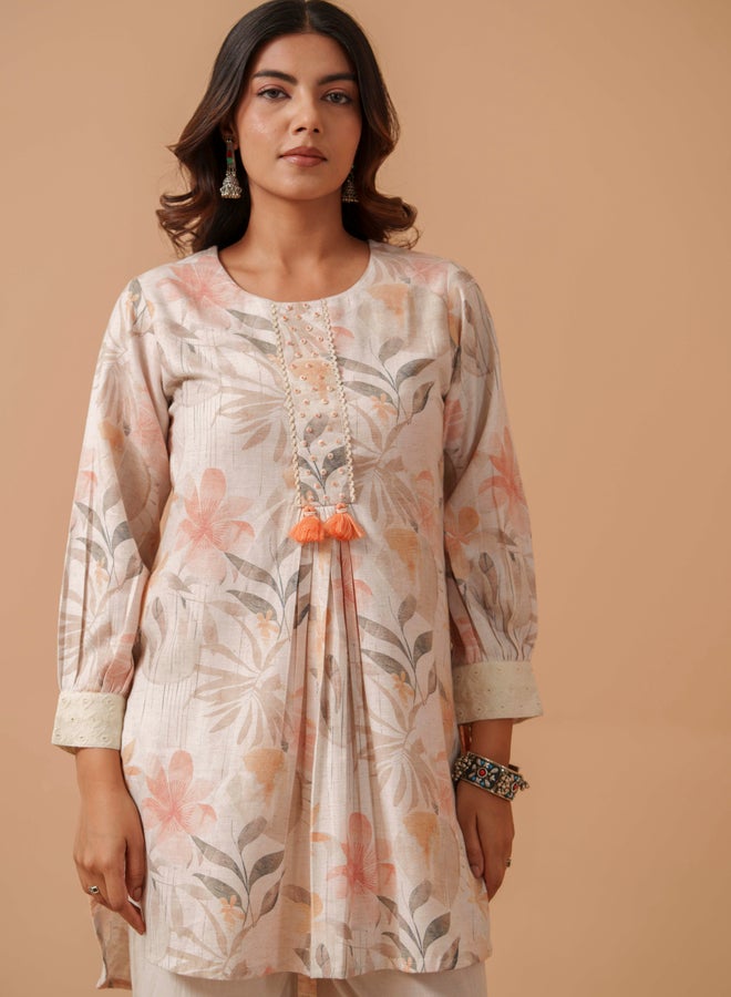 DW Floral Printed Pure Cotton Tunic with Trousers Co-Ords - Image 2