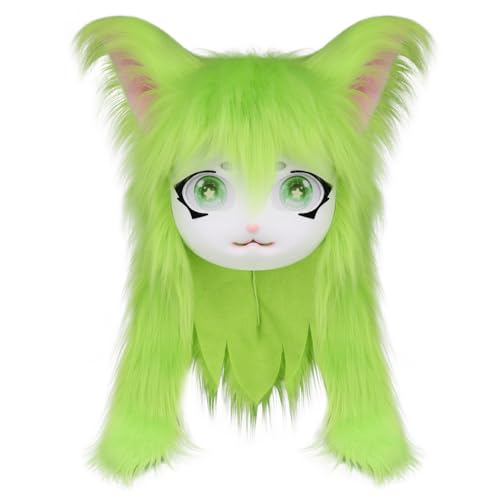 SMILETERNITY SMILETERNIT Animal Head Cat Fursuit Cut Mask Halloween Masquerade Cosplay Costume Props Green - Image 1