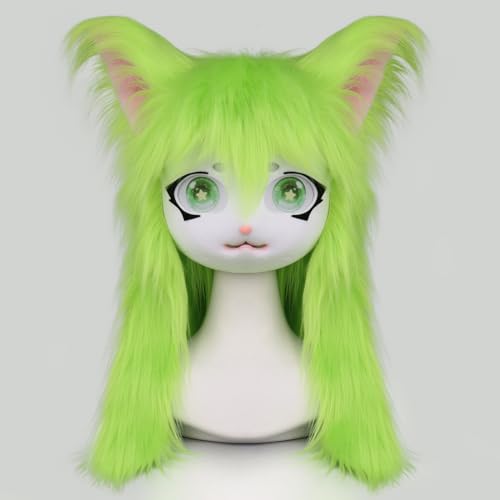 SMILETERNITY SMILETERNIT Animal Head Cat Fursuit Cut Mask Halloween Masquerade Cosplay Costume Props Green - Image 2