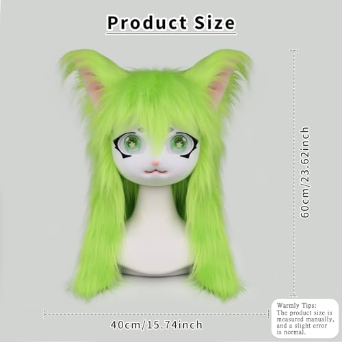 SMILETERNITY SMILETERNIT Animal Head Cat Fursuit Cut Mask Halloween Masquerade Cosplay Costume Props Green - Image 4