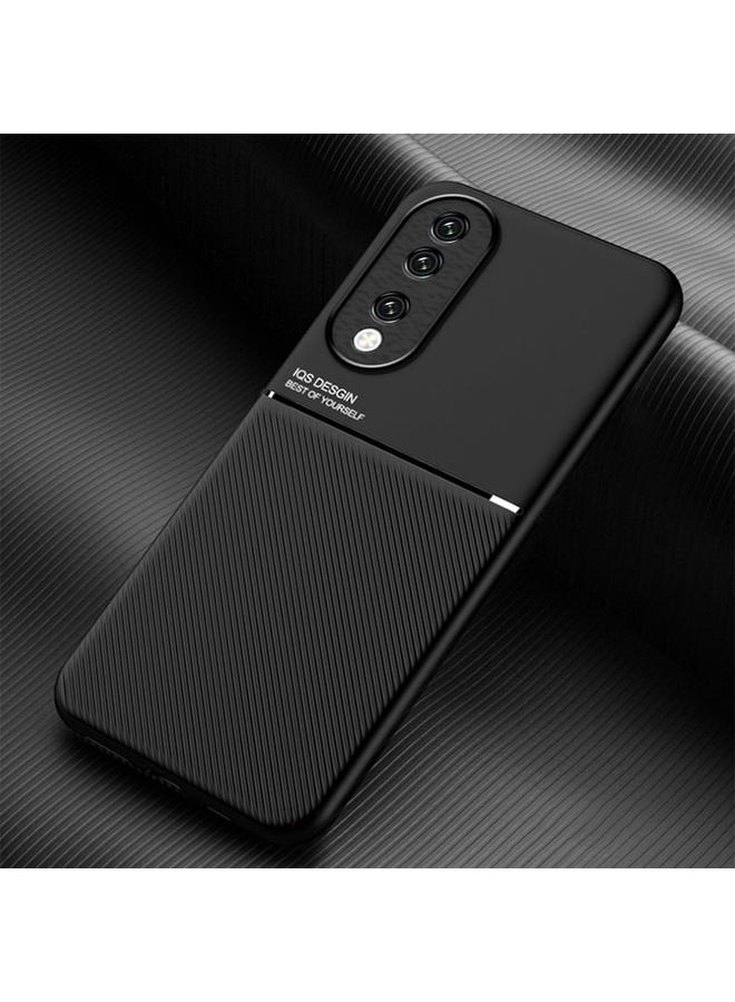 زبون جراب لهاتف Honor 90 Classic Tilt Strip Grain Magnetic PC Hybrid TPU - Image 1