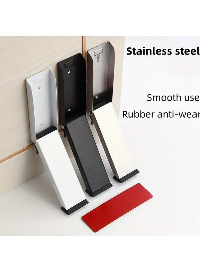 Black Heavy Duty Stainless Steel Folding Door Stopper with Rubber Base Commercial Home Office Use - Image 1