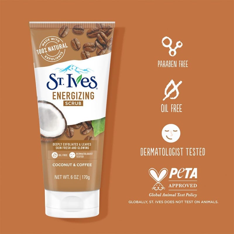 ST. Ives Energizing Coconut & Coffee Scrub with 100% Natural Exfoliants & Extracts | Exfoliating Face Scrub for Fresh & Glowing Skin | Dermatologically Tested for Men & Women| Paraben-Free | 170g - Image 5