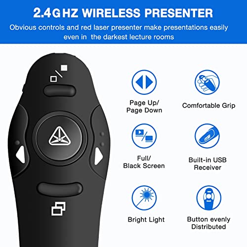NinjaABXY Presentation Clicker Wireless Presenter Remote USB Control Powerpoint PPT Clicker, Laser Pointer RF 2.4GHz Presenter Remote Google Slide Advancer Powerpoint Clicker for Computer/Laptop/Mac/Keynote - Image 2