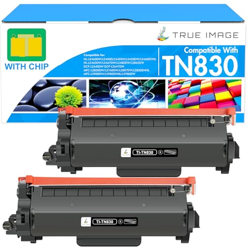 TRUE IMAGE TN830 Toner for Brother Printer HL-L2460DW MFC-L2820DW DCP-L2640DW Replacement for Brother TN830XL TN-830 TN830 XL/V/R TN 830 XL Toner Cartridge with HL-L2405W HL-L2420DW Printer High Yield (2 Black) - Image 1