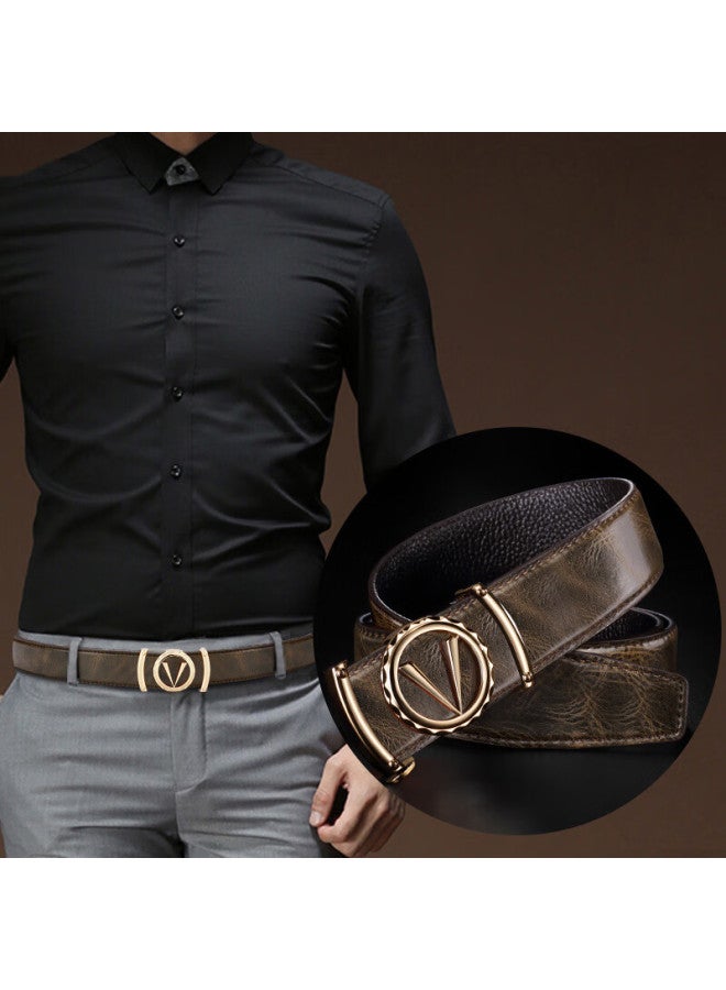 Cow Men's Fashion Color-changing Leather Belt Automatic Buckle Casual Belt C-1001 Gold - Image 1