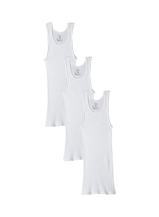 Hanes Hanes White A Tanks 3 Pack L أبيض  - Image 1