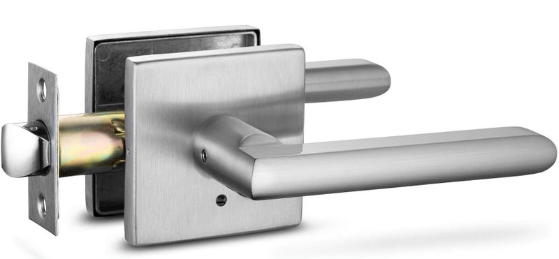 Berlin Modisch Privacy Lever Door Handle Slim Square Easy to Open Locking Lever Set [for Bedroom or Bathroom] Reversible for Right & Left Sided Doors Heavy Duty - Satin Nickel Finish - Image 1