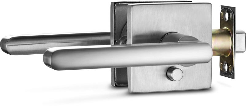Berlin Modisch Privacy Lever Door Handle Slim Square Easy to Open Locking Lever Set [for Bedroom or Bathroom] Reversible for Right & Left Sided Doors Heavy Duty - Satin Nickel Finish - Image 2