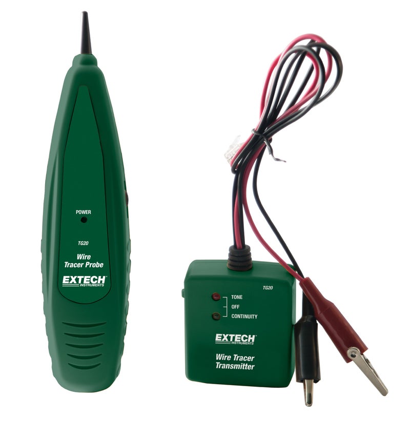 Extech TG20 Wire Tracer Kit RF Signal Wire Tracer with NonContact Probe Continuity Tester RJ11 Transmitter Includes Probe Transmitter Alligator Clips 9V Batteries