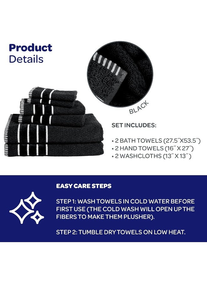 Bedford Home طقم مناشف مكون من 6 قطع - قطن مشطوف بنسيج الأرز لملحقات الحمام مع 2 منشفة استحمام، 2 منشفة يد، و2 قطعة قماش للغسيل من بيدفورد هوم (أسود) - Image 5