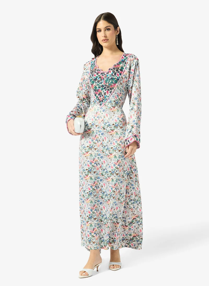 ARABIAN CLOSET Embellished Belted Jalabiya