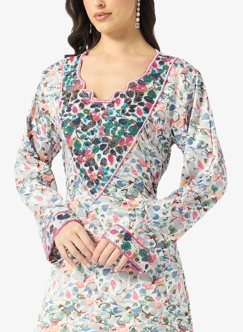 ARABIAN CLOSET Embellished Belted Jalabiya