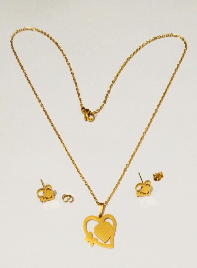 athizay fashion Jewelry set Heart Pendant chain Gold 16 inches stainless steel pendant for girls Valentine Gifting Jewellery - Image 3