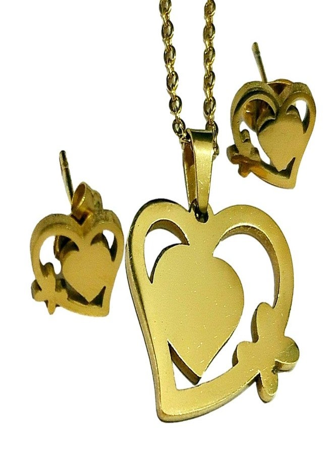 athizay fashion Jewelry set Heart Pendant chain Gold 16 inches stainless steel pendant for girls Valentine Gifting Jewellery - Image 1