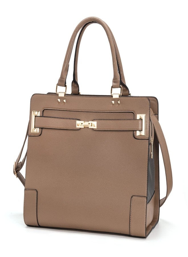Minsong Fashion Pet Carrier Dog Cat Carrier Purse Soft-Sided Leather Handbag Pet Tote Bag for Small Dogs Puppy and Cats TSA Airline Approved (Khaki) - Image 1