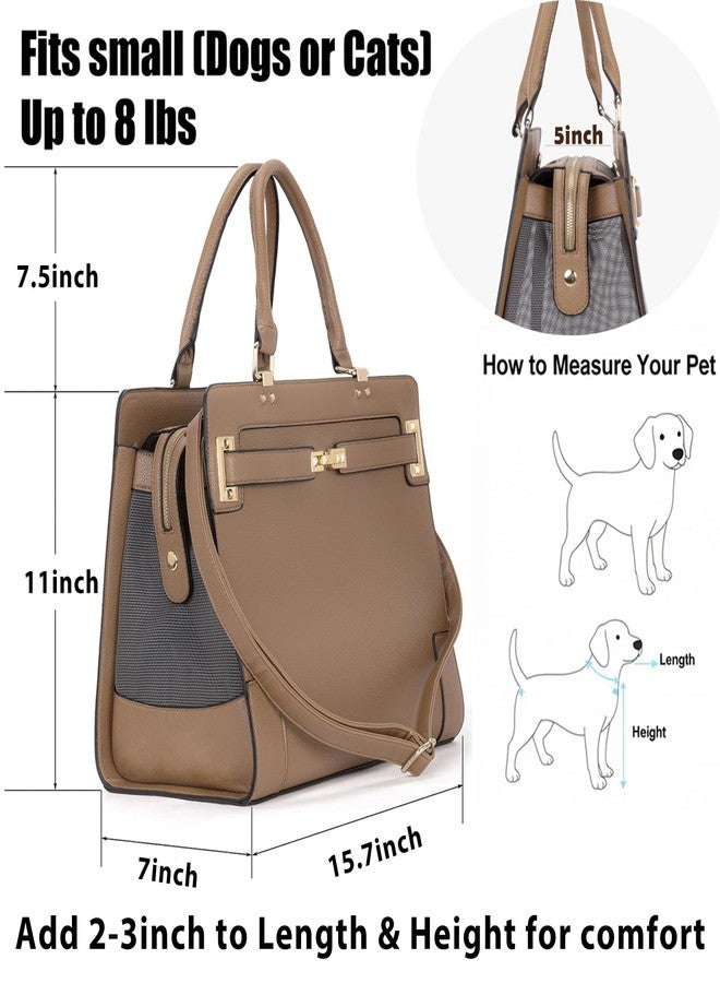 Minsong Fashion Pet Carrier Dog Cat Carrier Purse Soft-Sided Leather Handbag Pet Tote Bag for Small Dogs Puppy and Cats TSA Airline Approved (Khaki) - Image 4