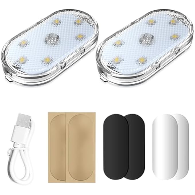wisfunlly 2Pcs Car Led Lights Wireless Led Touch Lights For Car Interior Portable Interior Cars Lights With 6 Bright Led Lamp Beads Usb Rechargeable Lighting Emergency LightWhite Light - Image 2