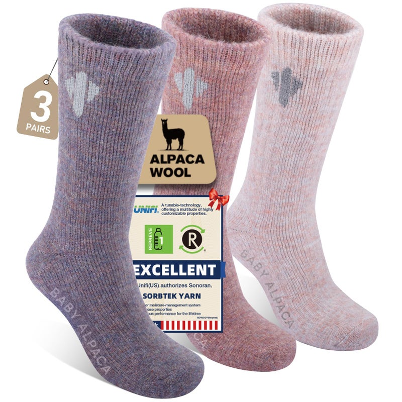 Heat equation Alpaca Socks for Men and Women, Heavyweight Thermal Thick Warm Alpaca Wool Boot Sock for Hunting, Hiking, Moisture Wicking, (3pairs)-dusty Rose&mystic Purple&amaranth Purple, S - Image 1