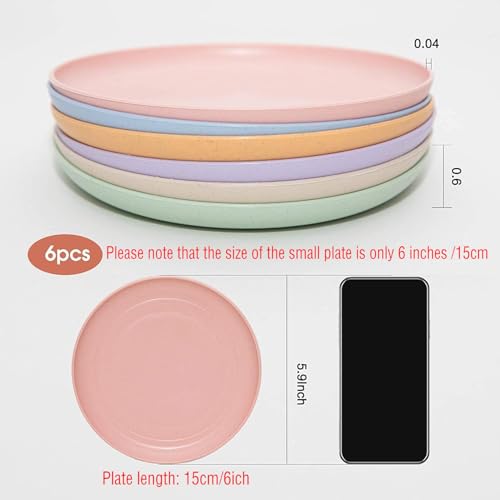 SHECIPIN 12 PACK 6 Inches Lightweight Mini Wheat Straw Plates,Reusable Plate Set Dishwasher & Microwave Safe,Unbreakable Deep Dinner Plates, Plastic Plates Reusable,They are easy to clean BPA free - Image 2