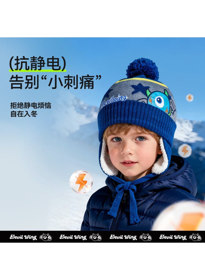 Devilwing Kids Knitted Hat And Scarf Set Uni Autumn Winter Warm Thickened Windproof Cotton Hat Dw024 Blue