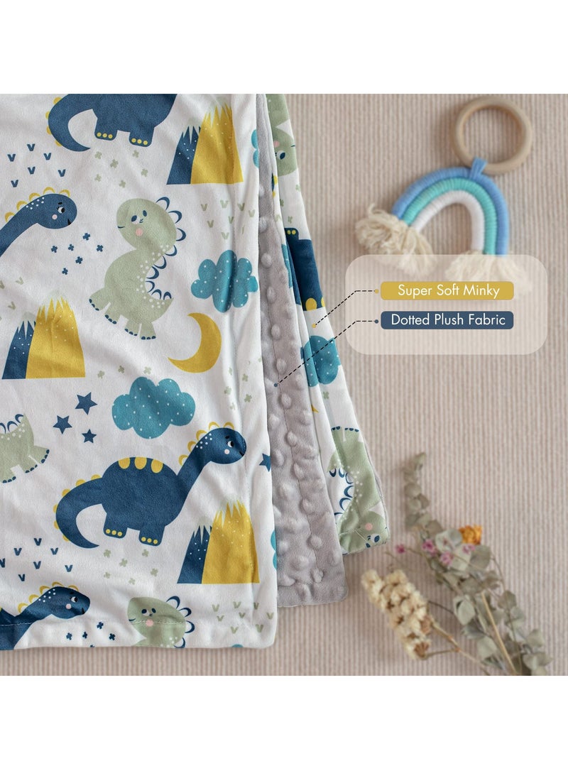 Bebiland Baby Soft Plush Blankets with Dotted Backing, Essentials for Unisex, Toddlers, Newborn Gifts,  75x100cm (Dinosaur)  - Image 3