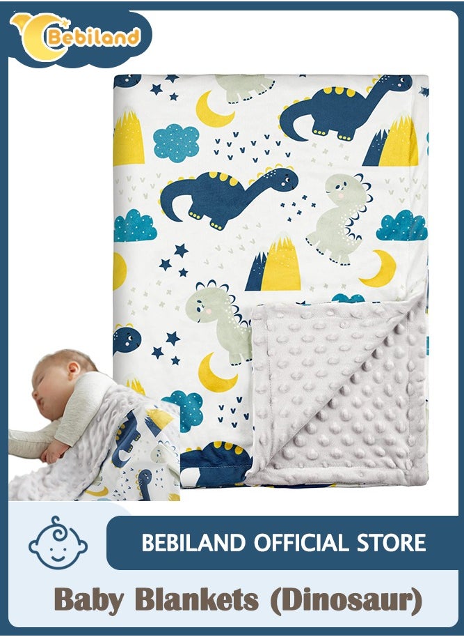 Bebiland Baby Soft Plush Blankets with Dotted Backing, Essentials for Unisex, Toddlers, Newborn Gifts,  75x100cm (Dinosaur)  - Image 1